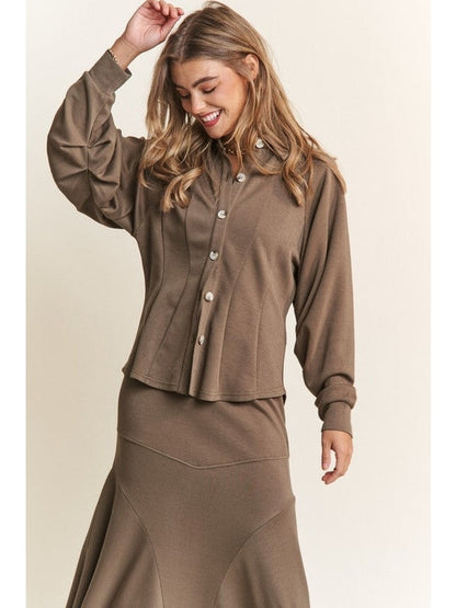 Long Sleeve Waist Lined Shirt Top