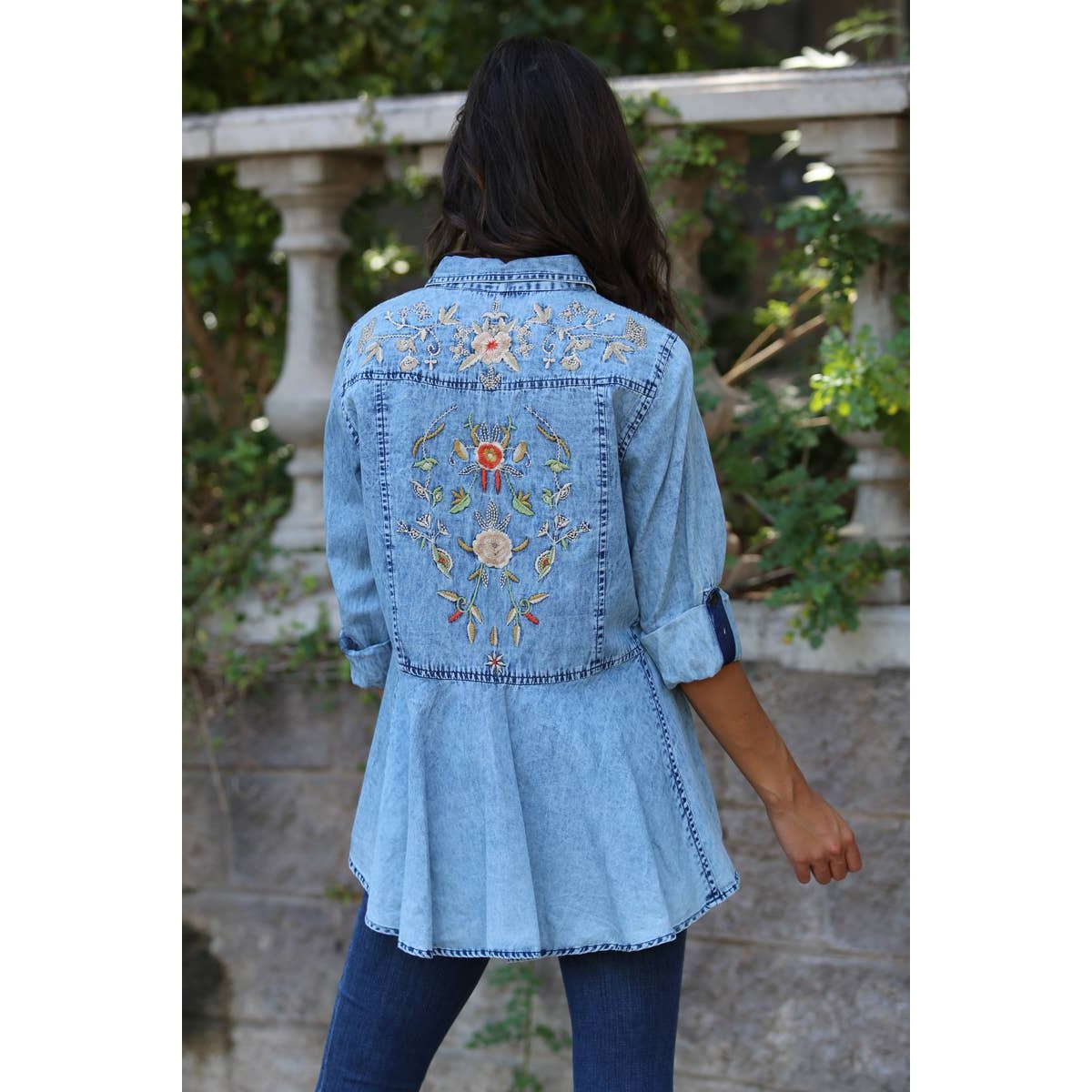 Floral Filagree Embroidered Denim Shirt - The Feral Market