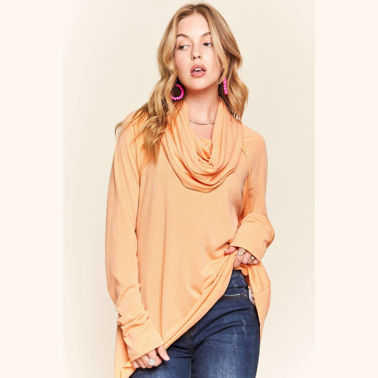 Raglan Sleeve Cowl Neck Top
