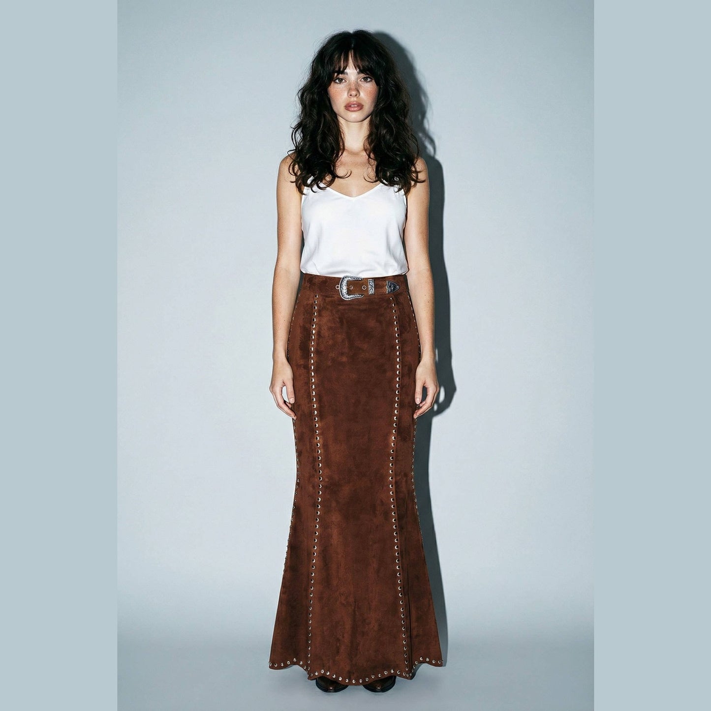 Suede Studded Maxi Skirt