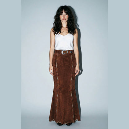 Suede Studded Maxi Skirt