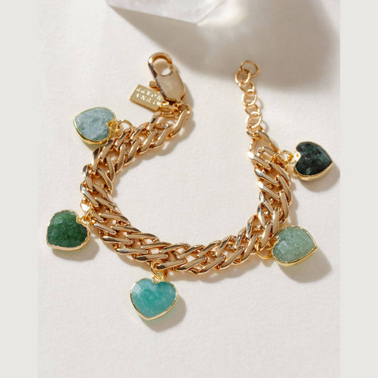Lover's Spectrum Gemstone Heart Charm Bracelet - Green with Envy
