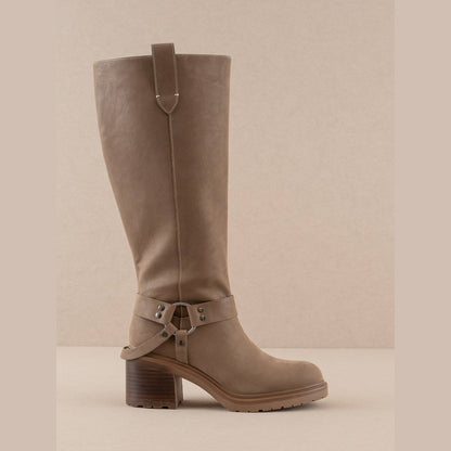 The Leanne | Dark Taupe Moto Knee High Boot