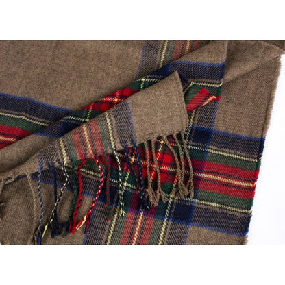 Classic plaid faux wool tartan hooded ruana fringed shawl