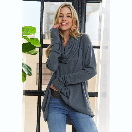 Raglan Sleeve Cowl Neck Top