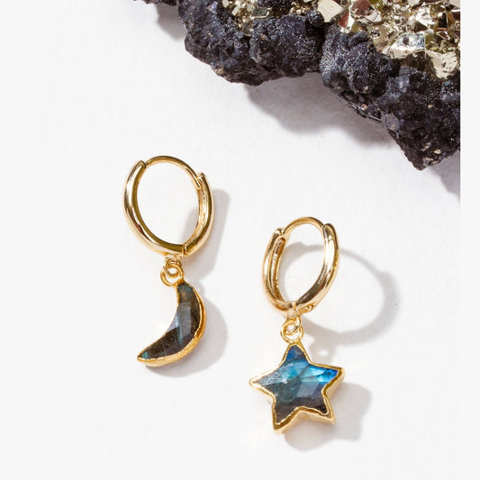 Sky Gazing Mismatched Hoop Earrings- Labradorite