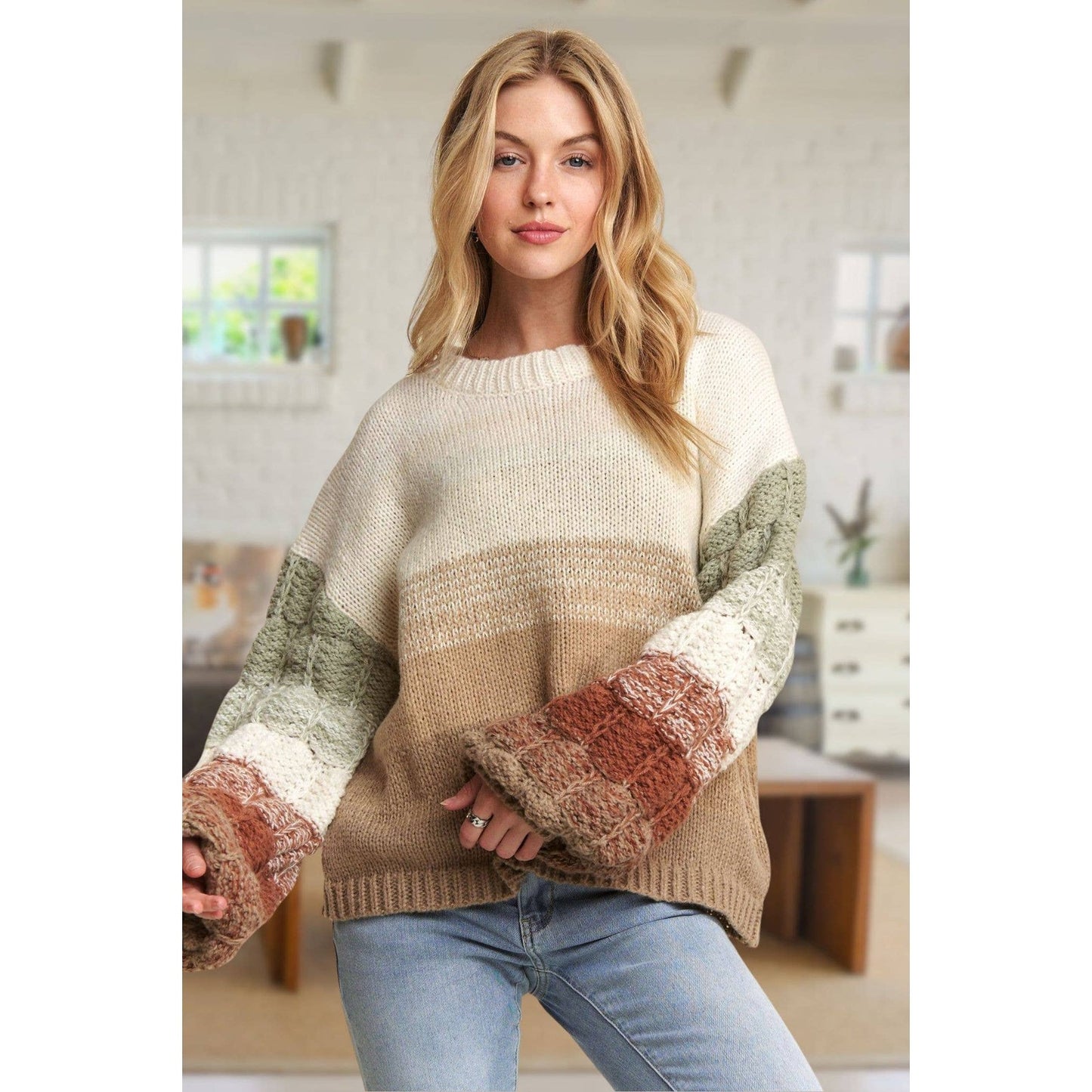 Rainbow Puff Sleeve Sweater