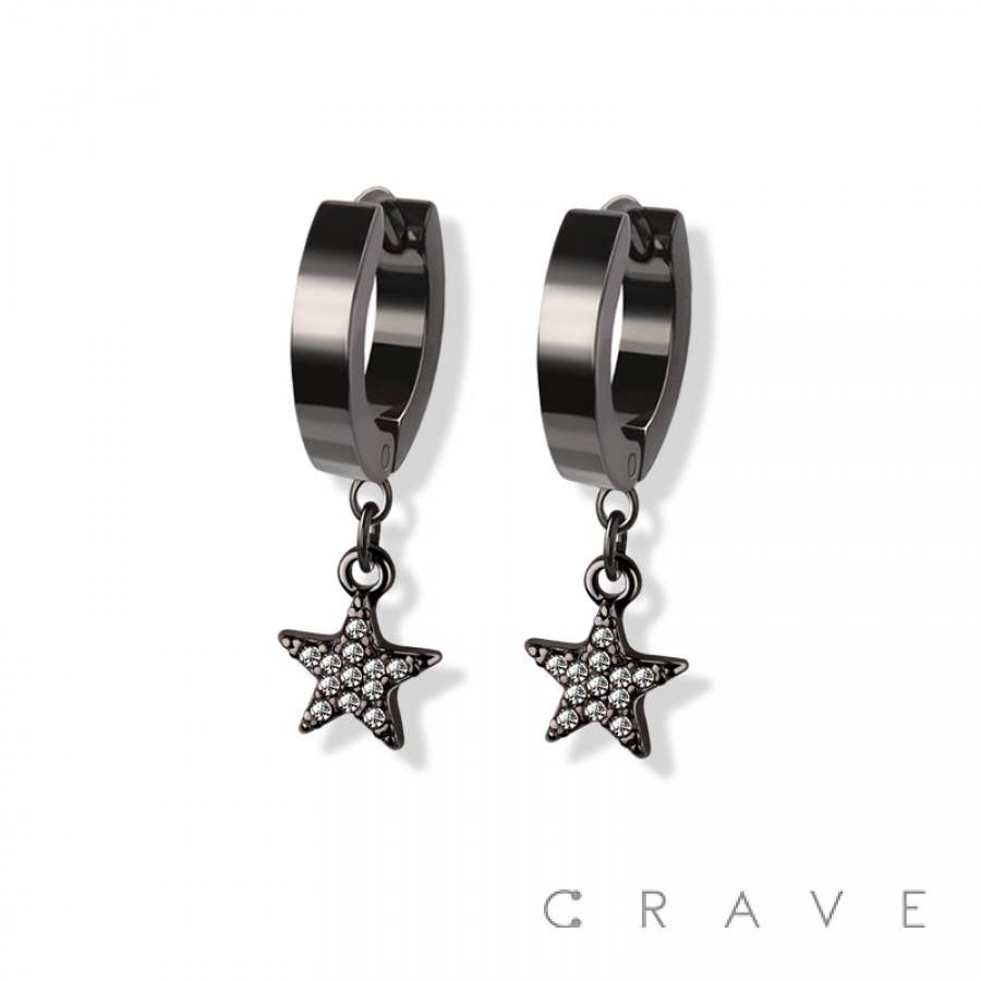 SS EARRINGS WITH ALLOY CZ PAVED STAR DANGLE