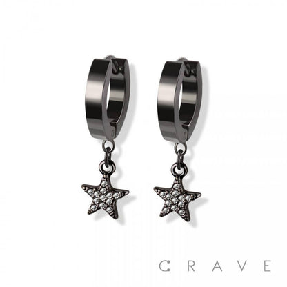 SS EARRINGS WITH ALLOY CZ PAVED STAR DANGLE