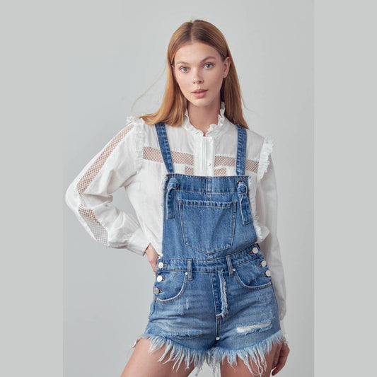 Frayed Hem Denim Overall Romper - The Feral Market