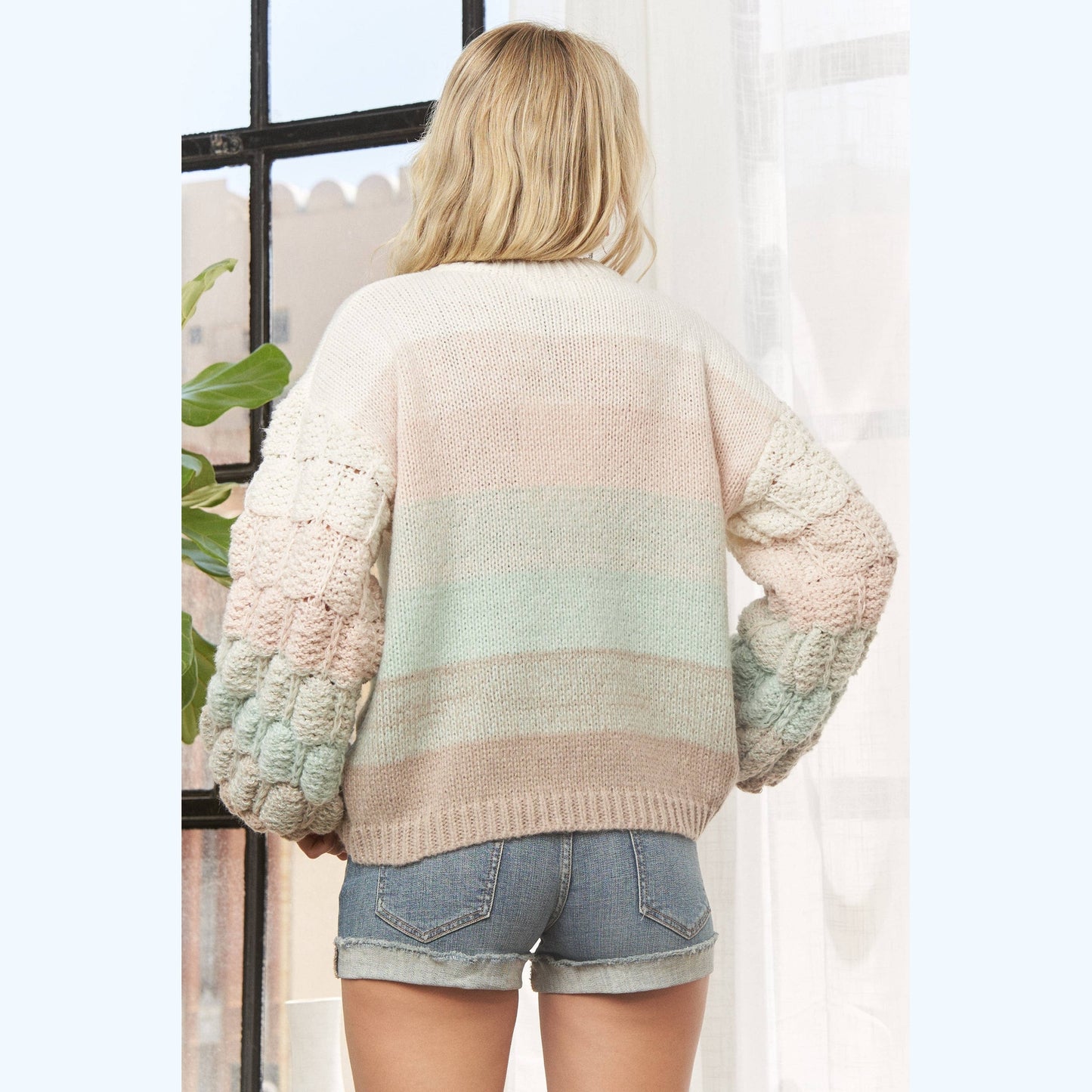 Rainbow Puff Sleeve Sweater