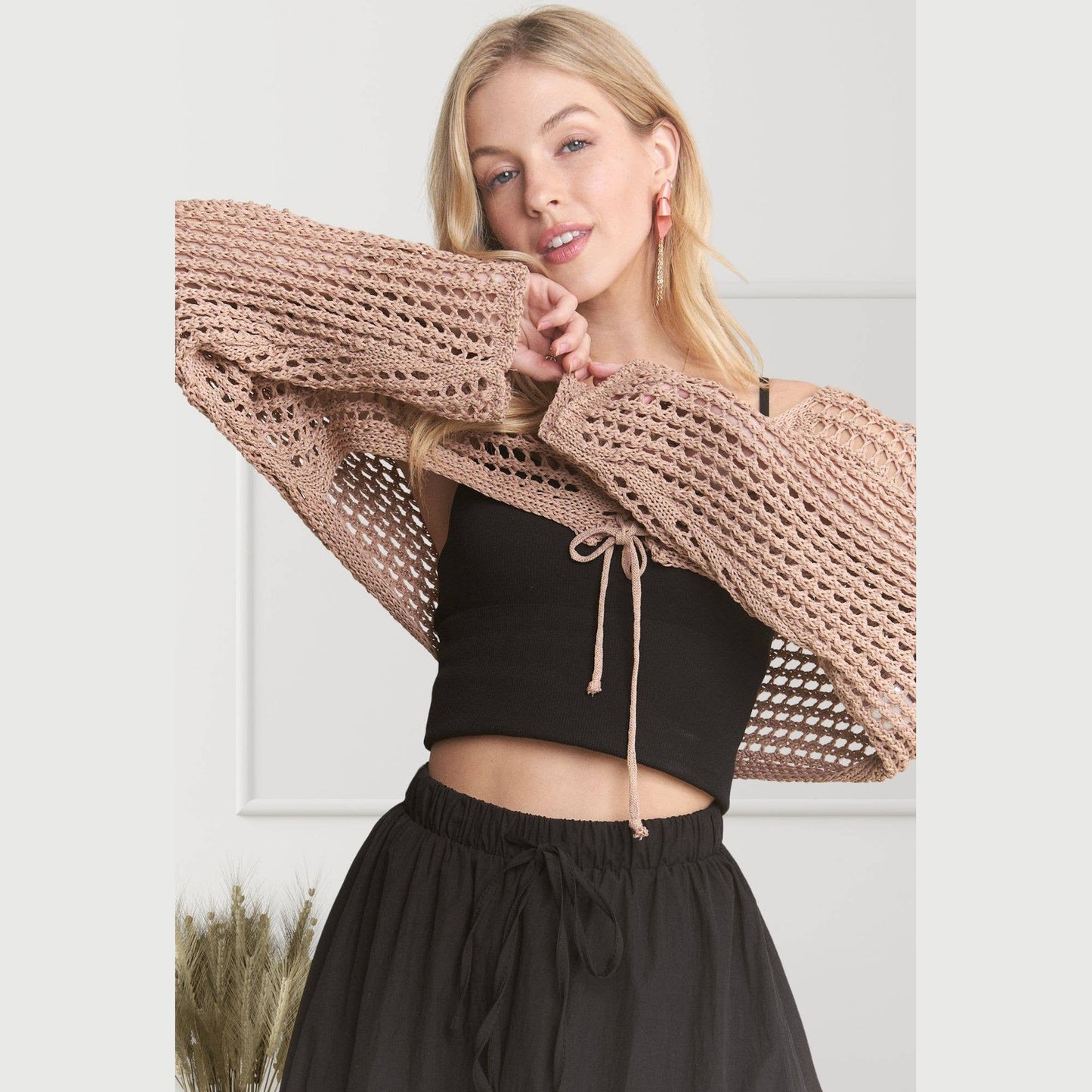 Front Lace Up Crochet Bolero