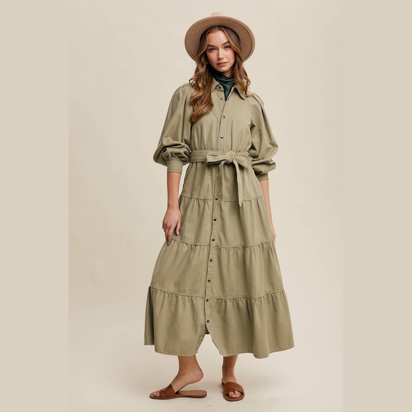 Utility Tiered Denim Midi Dress