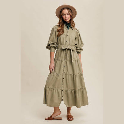 Utility Tiered Denim Midi Dress