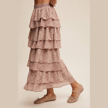 Lace Tiered Maxi Skirt
