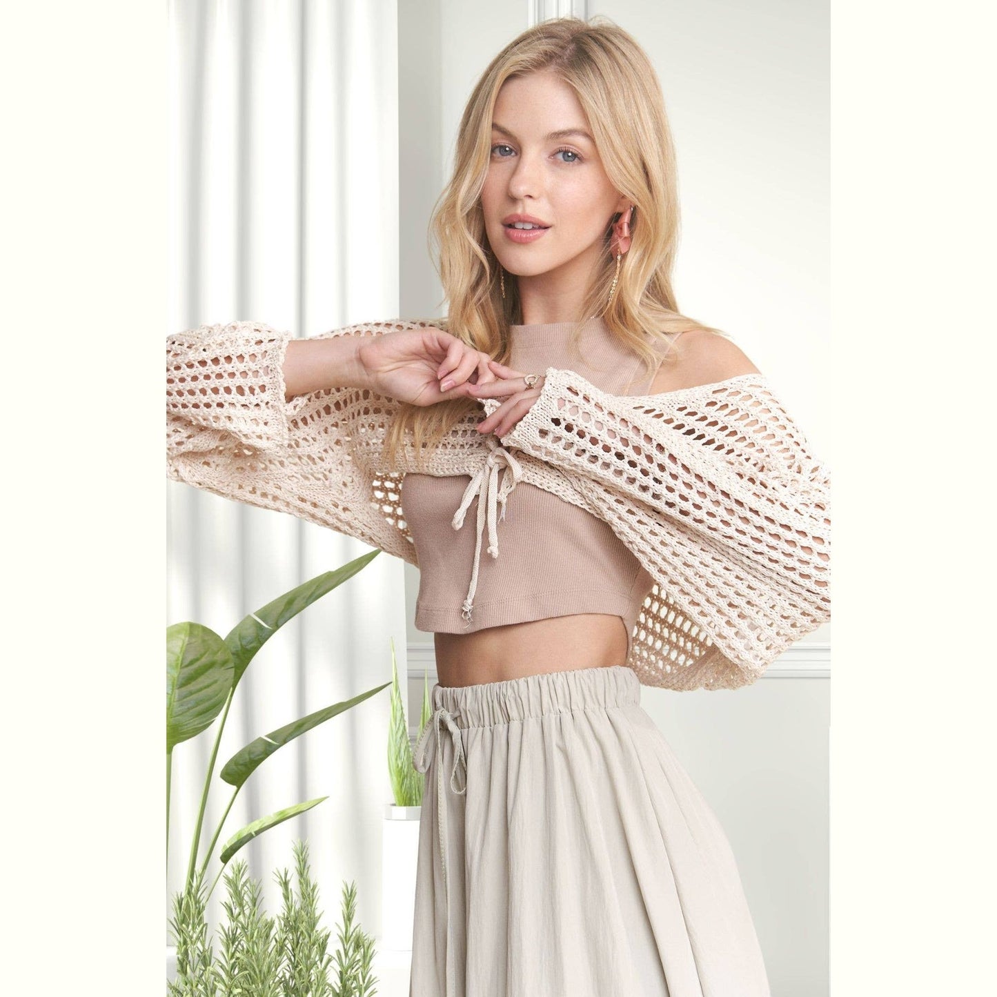 Front Lace Up Crochet Bolero