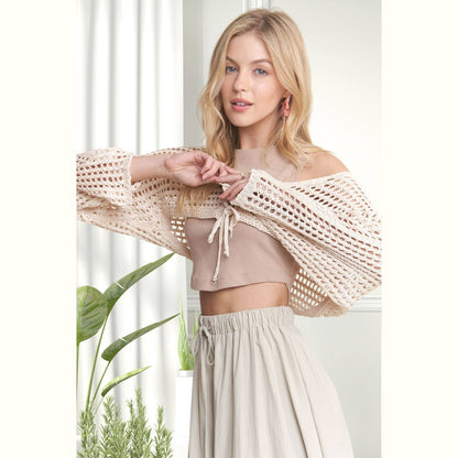 Front Lace Up Crochet Bolero