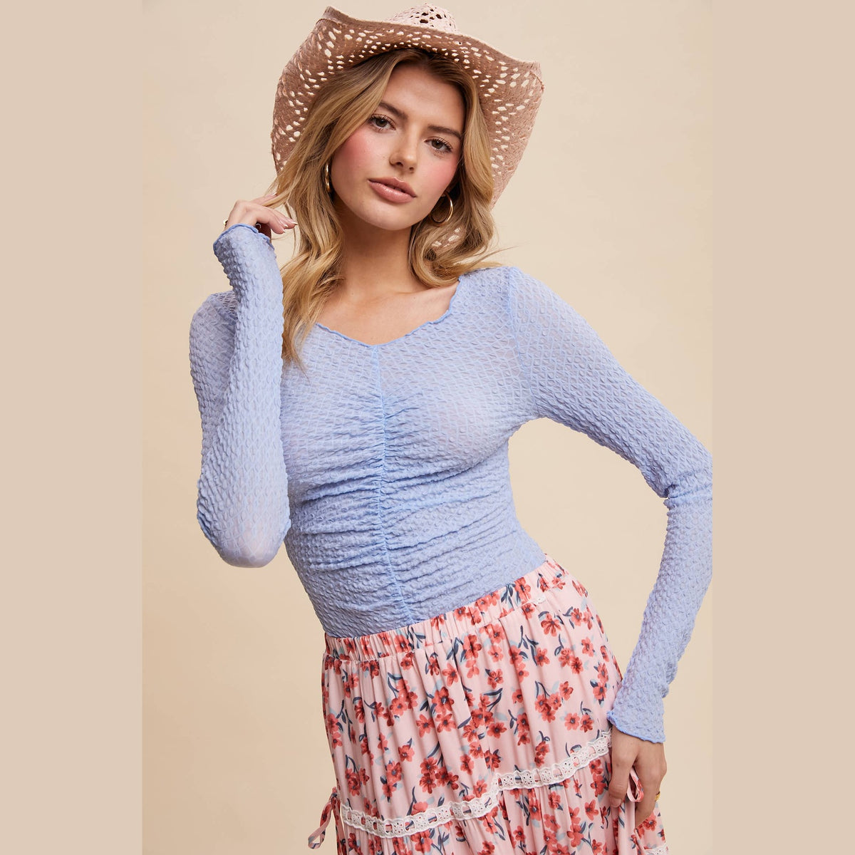 Textured Stretch Long-Sleeve Layering Top - The Feral Market