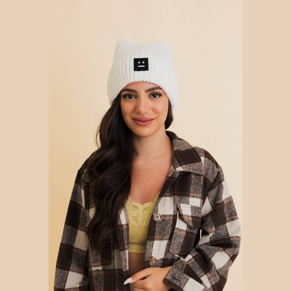 Chill Vibes Soft Ribbed Square Top Beanie