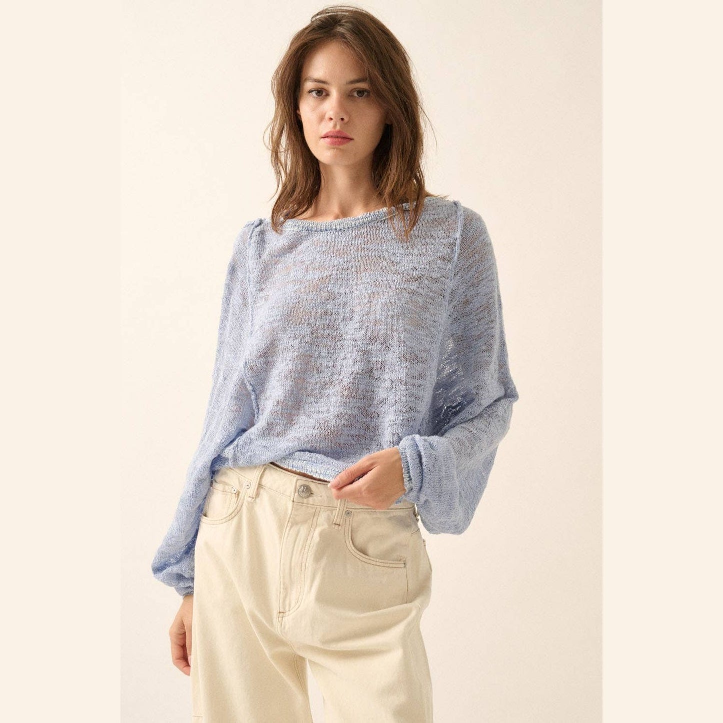 Burnout Knit Dolman-Sleeve Sweater