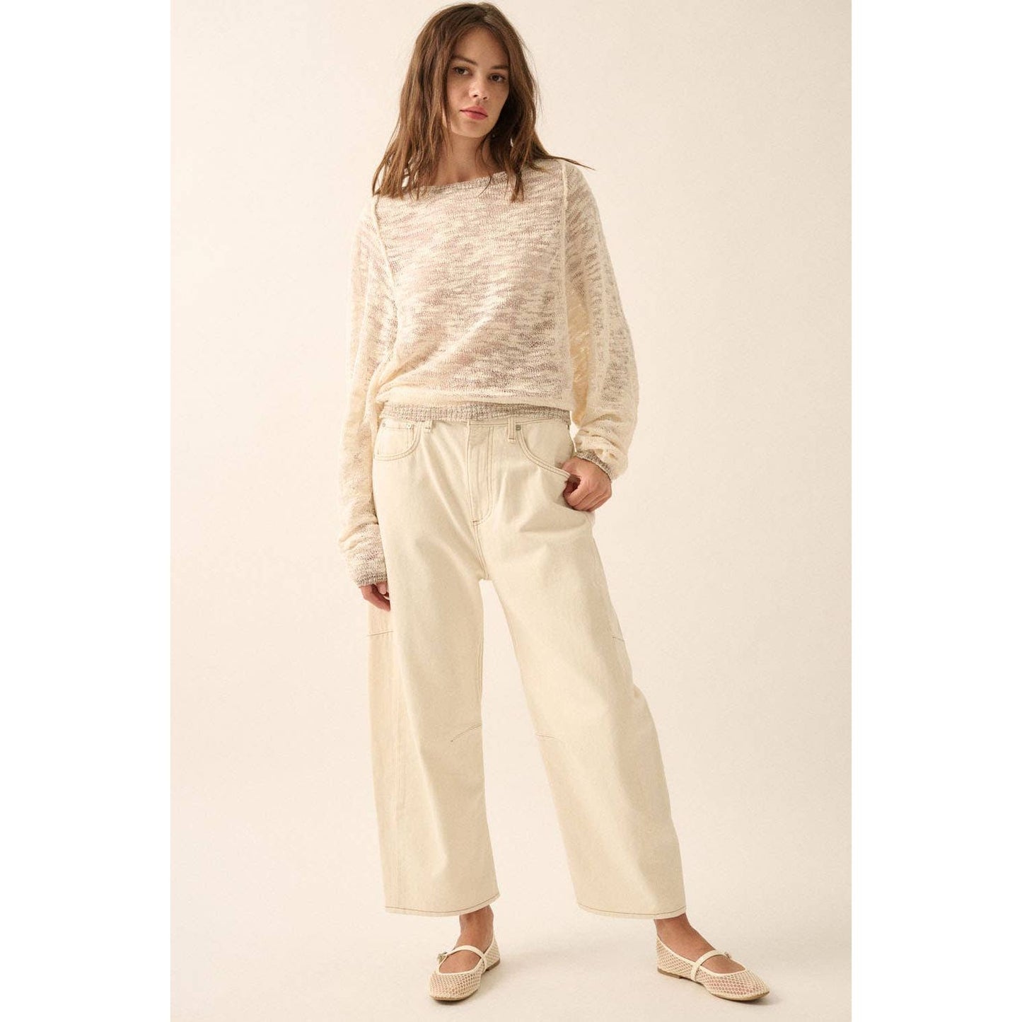 Burnout Knit Dolman-Sleeve Sweater