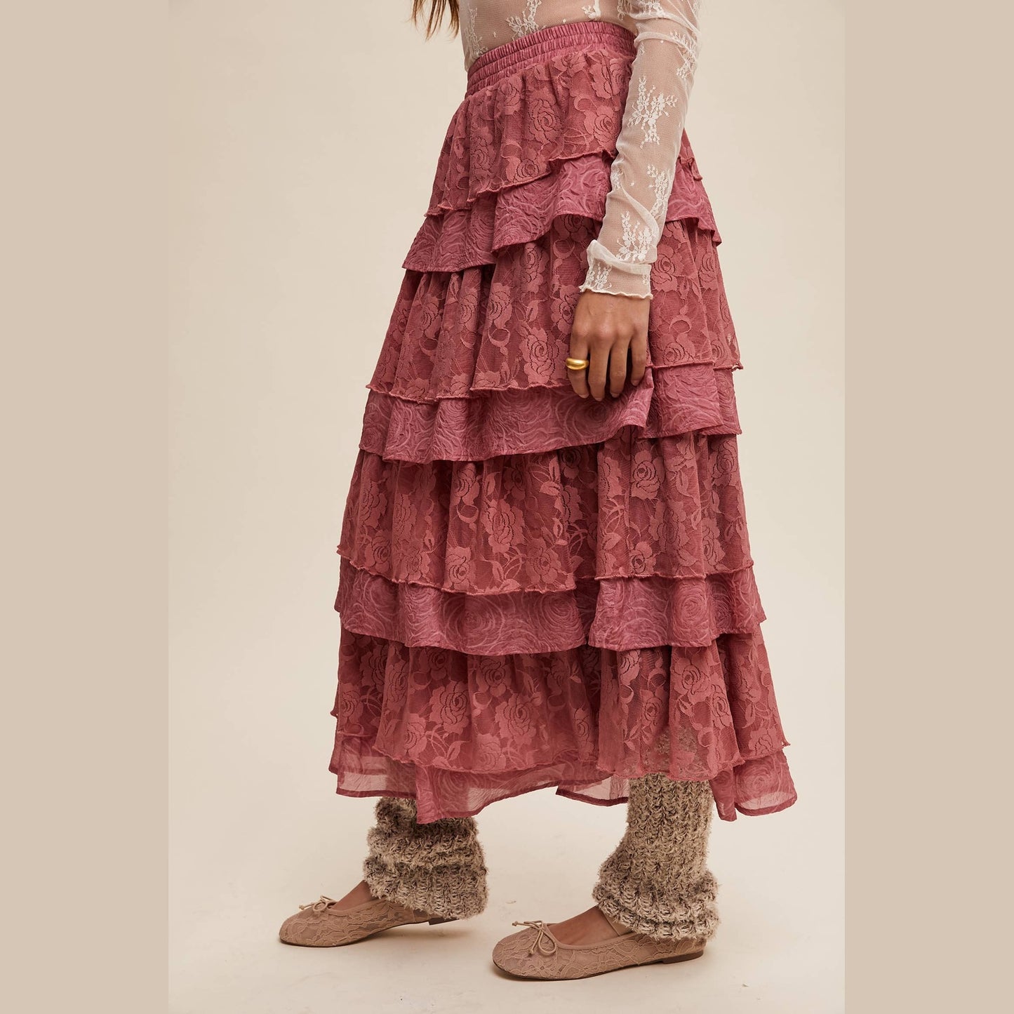 Lace Tiered Maxi Skirt