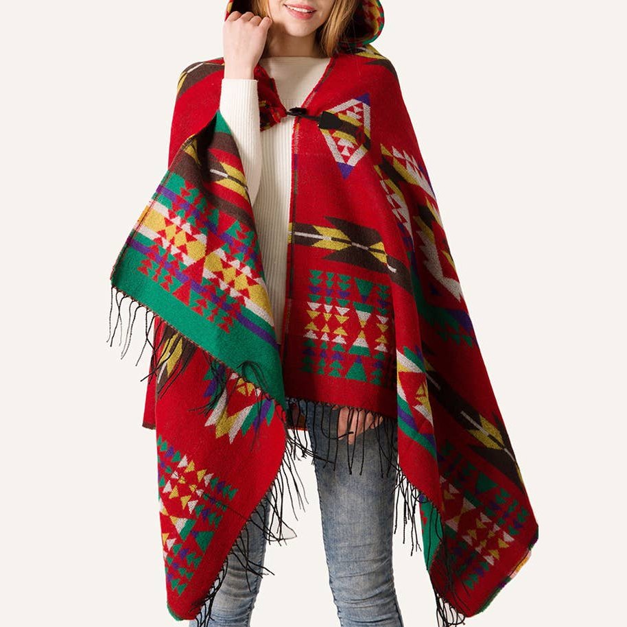 Aztec Print Hooded Wrap