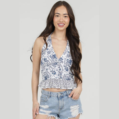 PRINTED HALTER TANK TOP