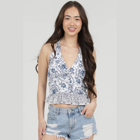 PRINTED HALTER TANK TOP