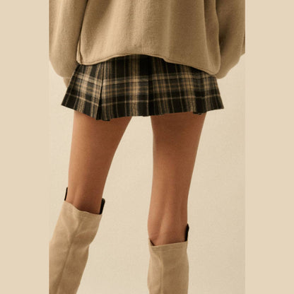 Plaid Flannel Pleated Mini Skort