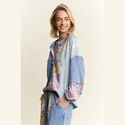 Mineral Washed Floral WaveKnit Jacquard Boho Top