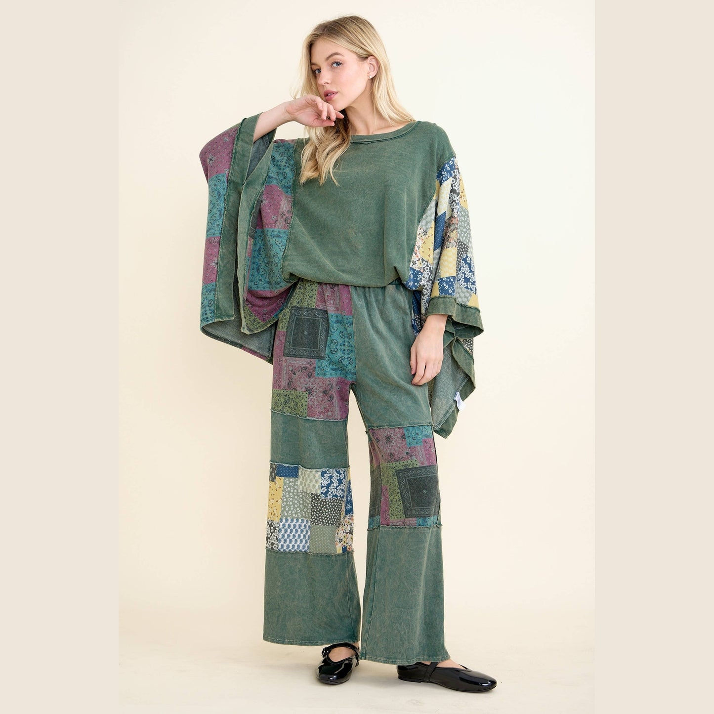 Mineral Washed Boho Block Patch Pants