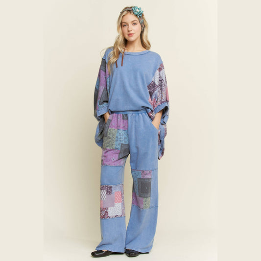 Mineral Washed Boho Block Patch Pants