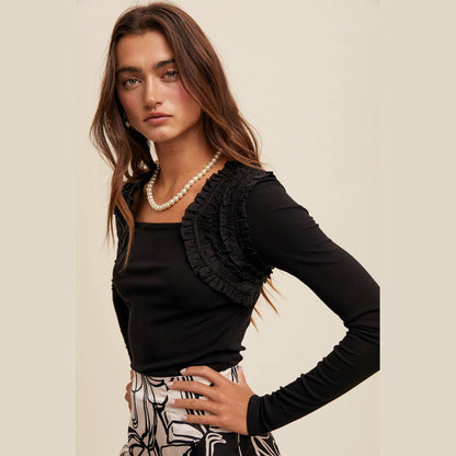 Square Neck Ruffle Accent Top - The Feral Market