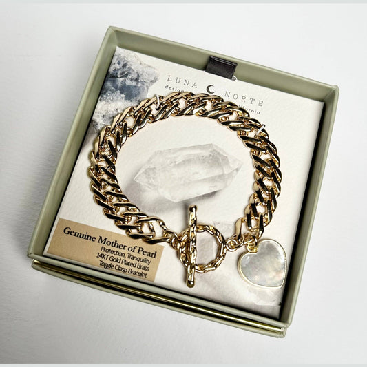 Heart of Gold Toggle Charm Bracelet - Mother of Pearl - The Feral Market