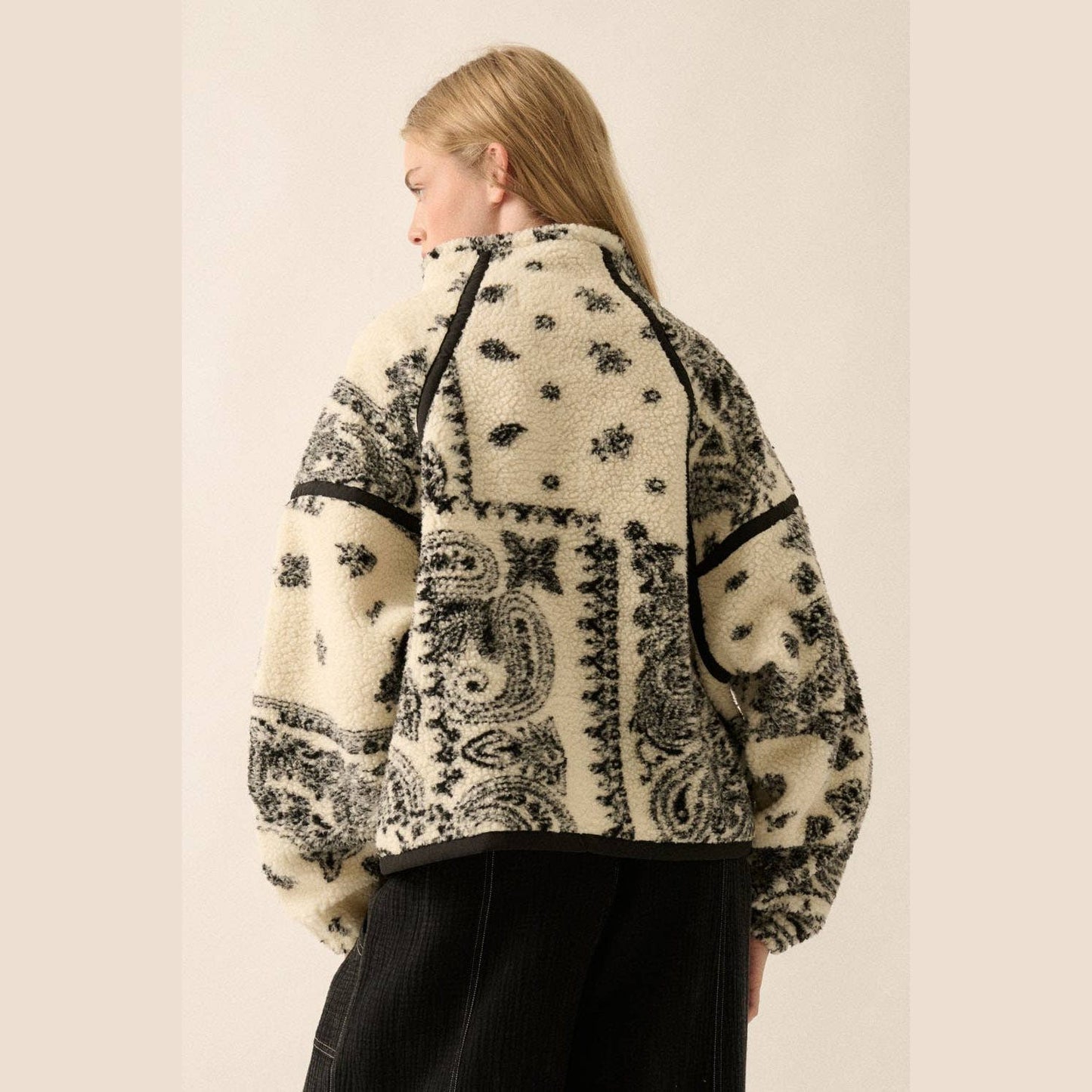 Floral Sherpa Fleece Half-Zip Pullover Jacket