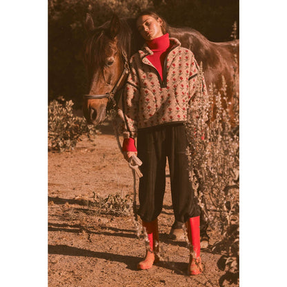 Floral-Print Fleece Half-Zip Pullover Jacket