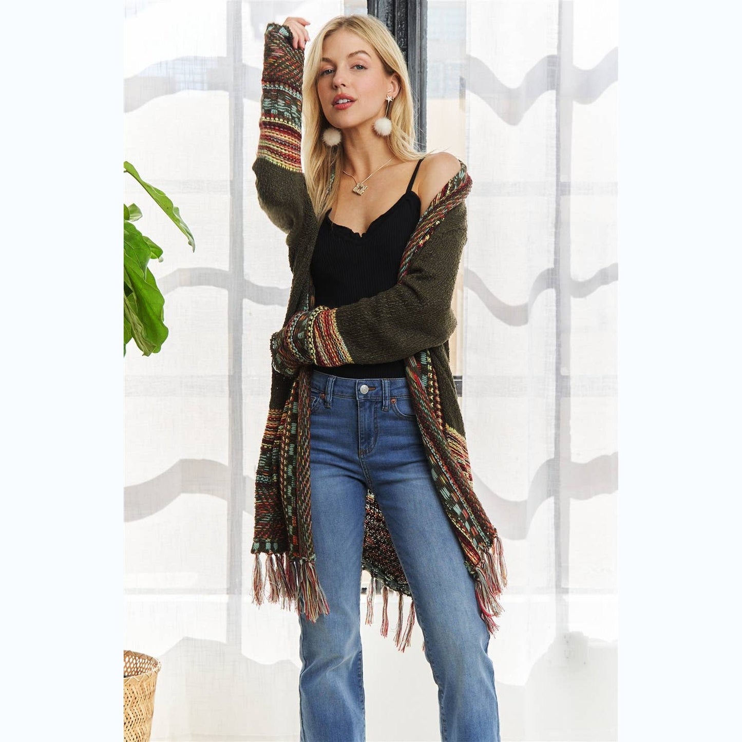 Fringe Hem Multicolor Cardigan