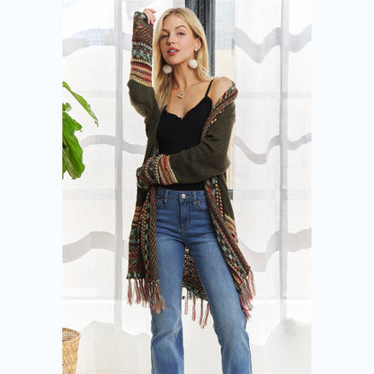 Fringe Hem Multicolor Cardigan