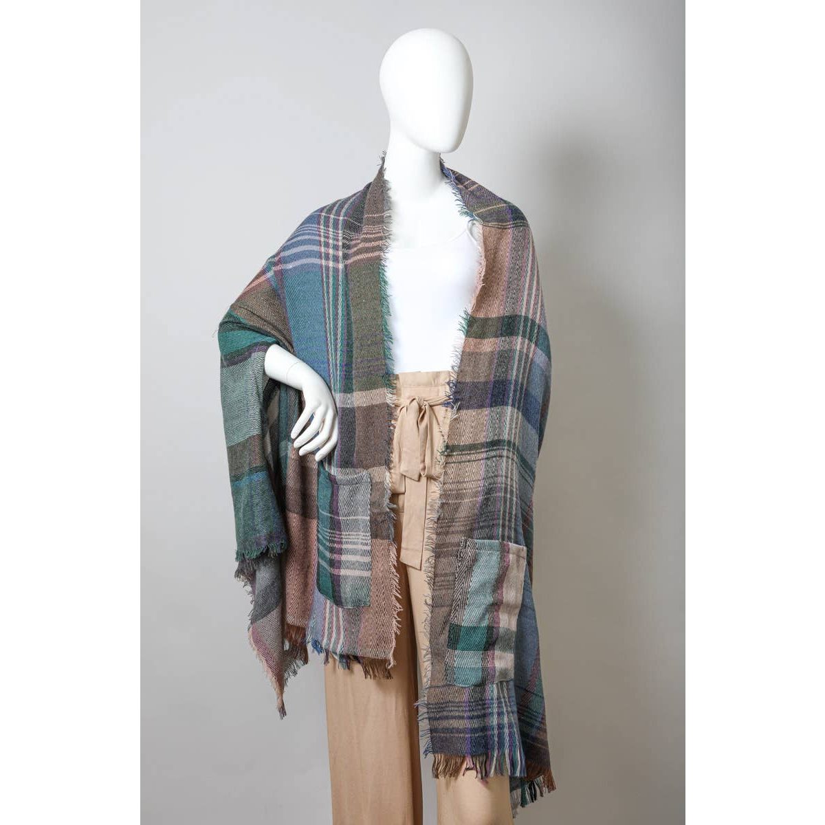 Multicolor Plaid Pocket Ruana