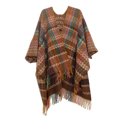 Plaid Ruana Multi-Colored Kimono shawl With Tassel Detail