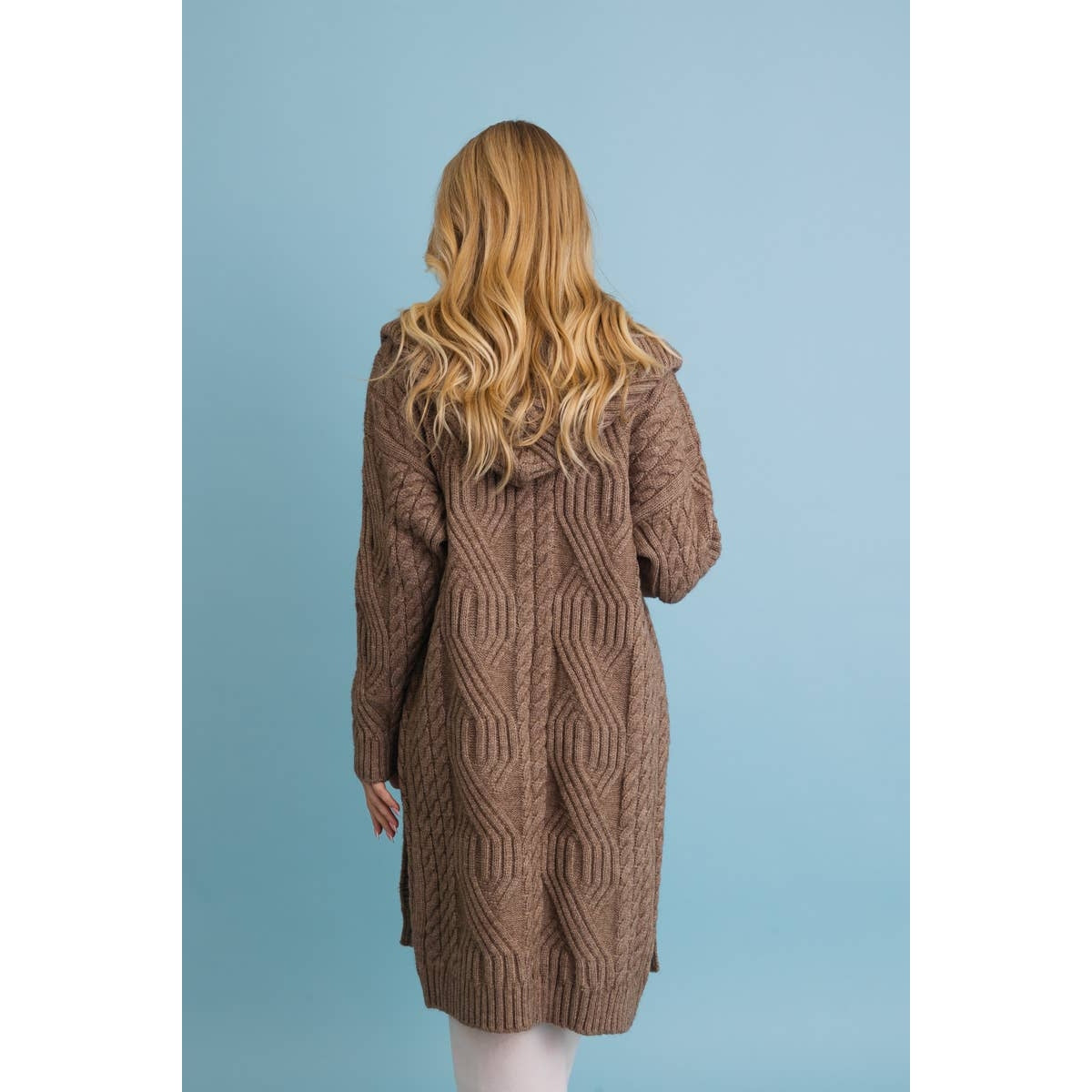 Cable Knit Hooded Cardigan with Large Buttons