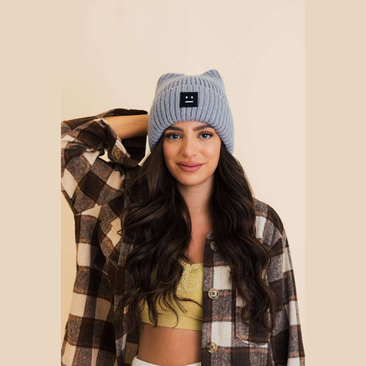 Chill Vibes Soft Ribbed Square Top Beanie