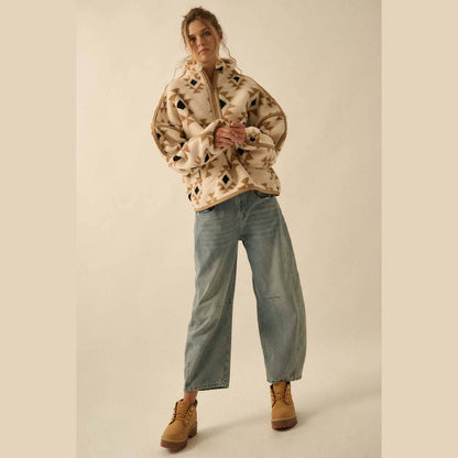Geometric-Print Sherpa Fleece Half-Zip Pullover