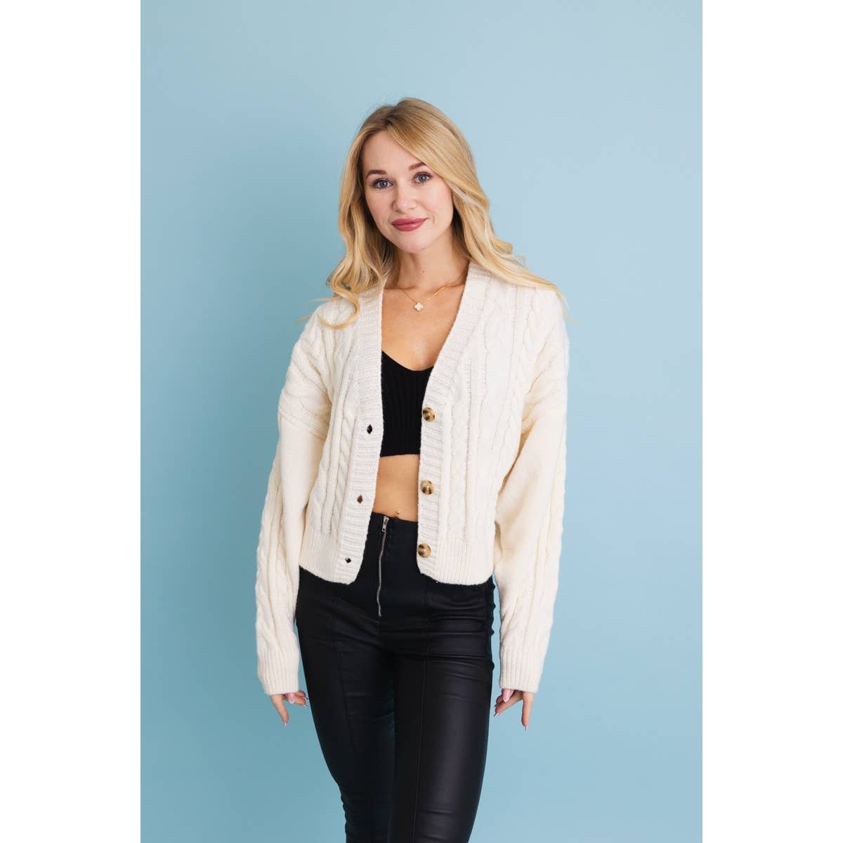 Chunky Cable Knit Button-Up Cropped Cardigan - The Feral Market