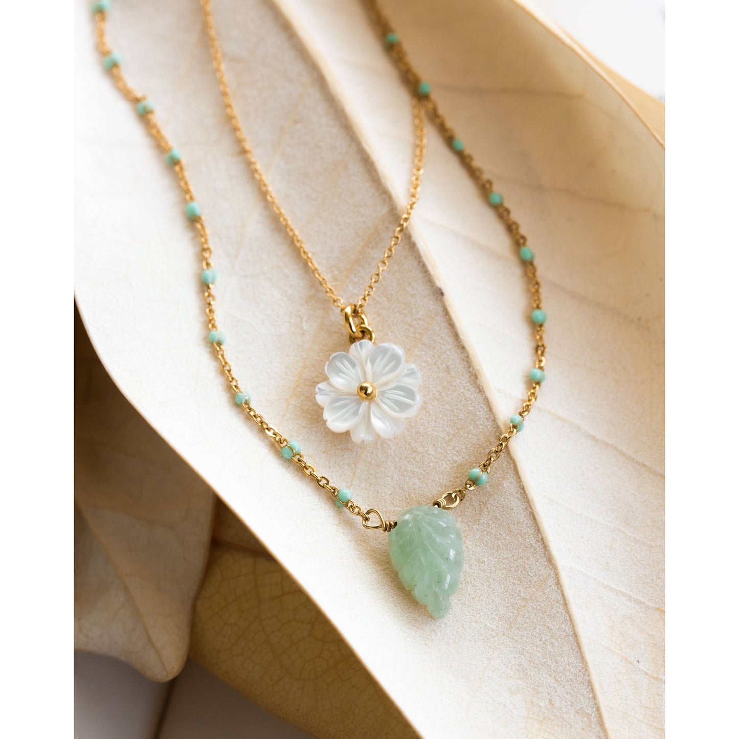 Blooming Layered Necklace Set- Green Aventurine