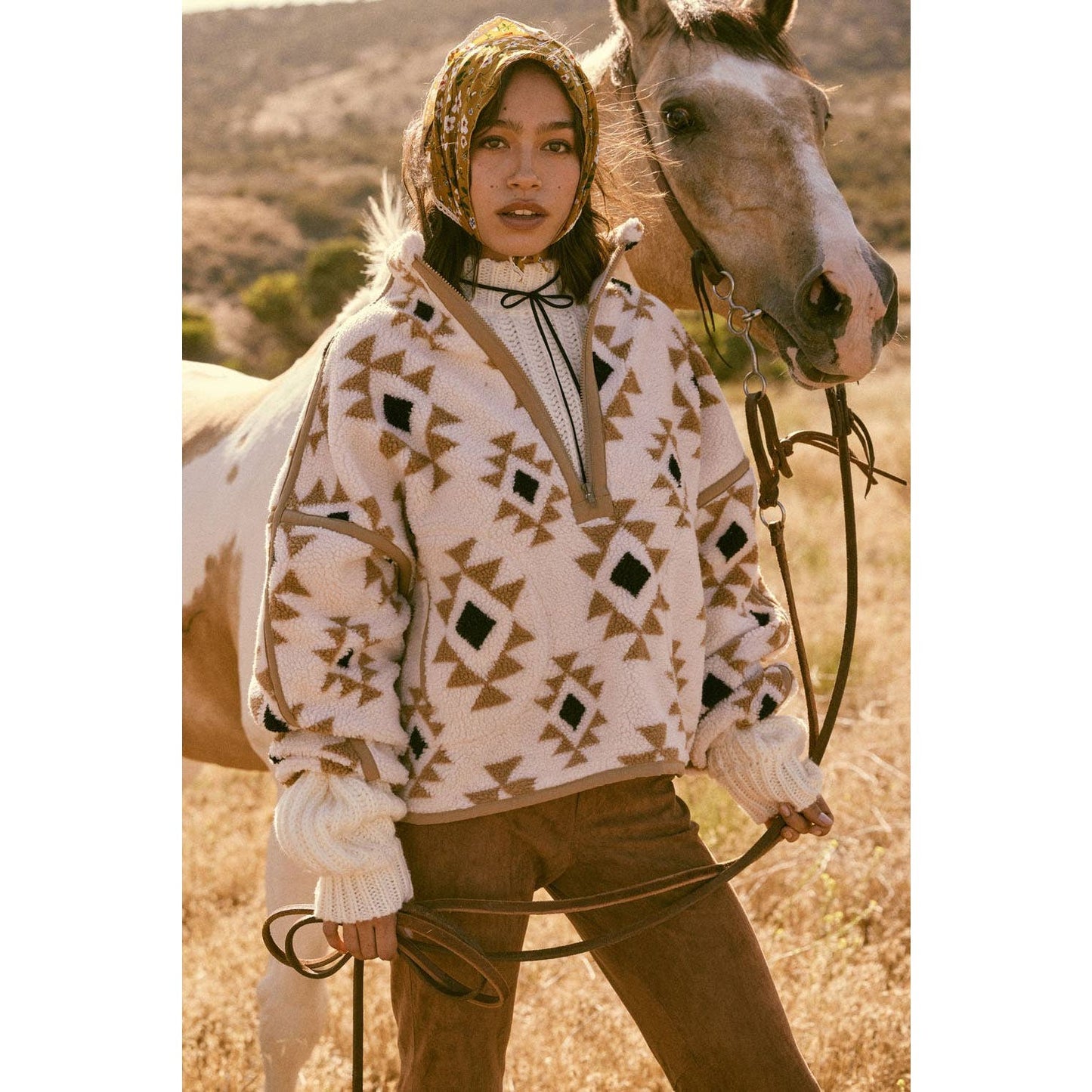 Geometric-Print Sherpa Fleece Half-Zip Pullover