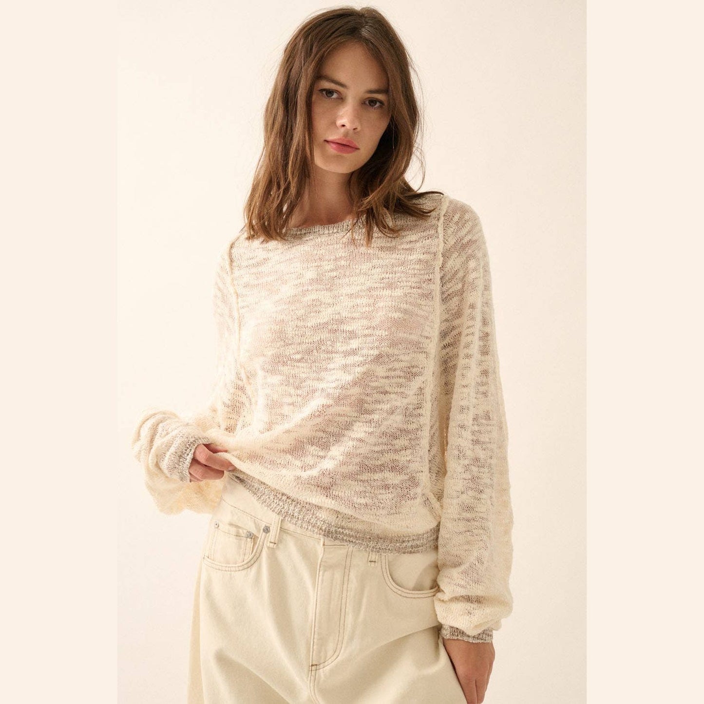 Burnout Knit Dolman-Sleeve Sweater