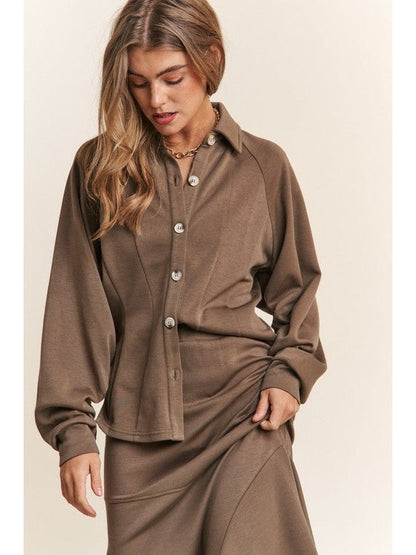 Long Sleeve Waist Lined Shirt Top