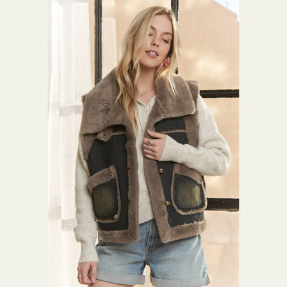 Knit Henly Denim Faux Fur Vest